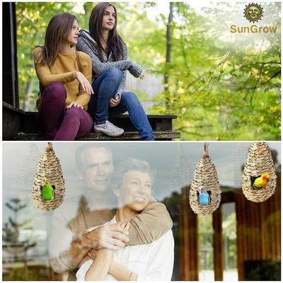 Show full view: SunGrow Woven Nest, Food Feeder, Cage Accessory, Outdoor Hanging Bird House, 3 count slide 4 of 8