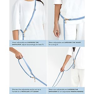 Sunny Tails 4-in-1 Convertible Hands Free Cloud Dog Leash, 8.5-ft long, 5/8-in wide, Malibu Blue