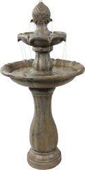 Sunnydaze Decor 2-Tier Pineapple Solar Powered Earth Finish Bird Water Fountain with Battery Backup & Submersible Pump, Light Brown, 46-in