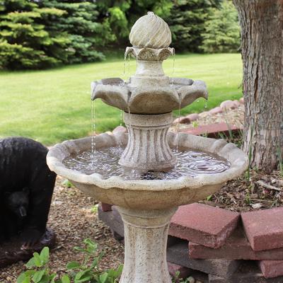 Show full view: Sunnydaze Decor 2-Tier Pineapple Solar Powered Earth Finish Bird Water Fountain with Battery Backup & Submersible Pump, Light Brown, 46-in slide 5 of 7