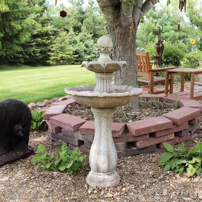 Show full view: Sunnydaze Decor 2-Tier Pineapple Solar Powered Earth Finish Bird Water Fountain with Battery Backup & Submersible Pump, Light Brown, 46-in slide 2 of 7