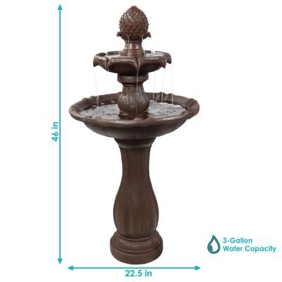 Show full view: Sunnydaze Decor 2-Tier Pineapple Solar Powered Rust Finish Bird Water Fountain with Battery Backup & Submersible Pump, Brown, 46-in slide 4 of 7