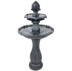 Sunnydaze Decor 2-Tier Solar Powered Pineapple Top Bird Water Fountain with Battery Backup & Submersible Pump, Black, 46-in