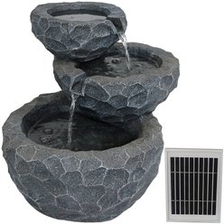 Sunnydaze Decor 3-Tier Chiseled Basin Solar Powered Water Fountain with Battery Backup & Submersible Pump, Grey, 17-in