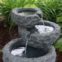 Sunnydaze Decor 3-Tier Chiseled Basin Solar Powered Water Fountain with Battery Backup & Submersible Pump, Grey, 17-in slide 2 of 7