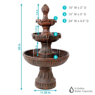 Show full view: Sunnydaze Decor 3-Tier Flower Blossom Outdoor Electric Water Fountain slide 4 of 10