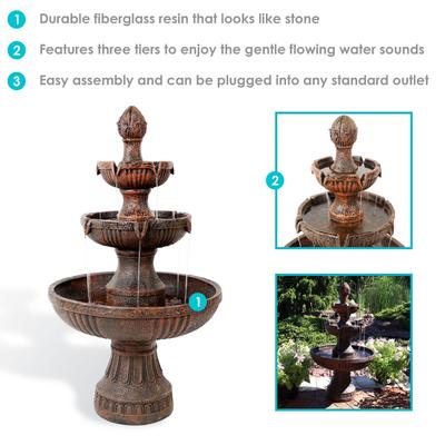 Show full view: Sunnydaze Decor 3-Tier Flower Blossom Outdoor Electric Water Fountain slide 5 of 10