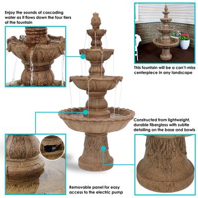 Show full view: Sunnydaze Decor 4-Tier Pineapple Outdoor Water Fountain, Earth slide 5 of 10
