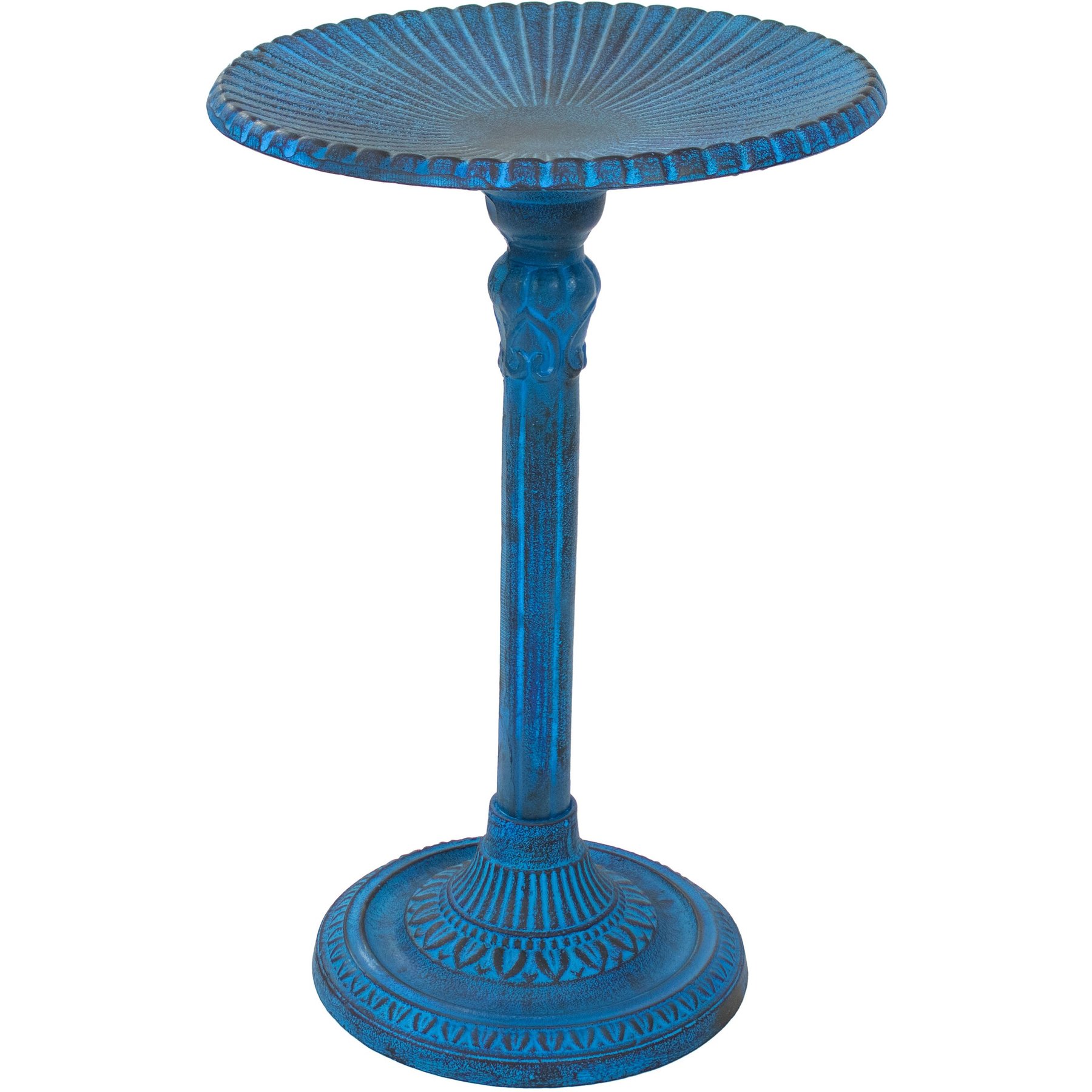 Sunnydaze Decor Art Deco Sunburst Cast Aluminum Metal Bird Bath, Blue Patina, 14-in