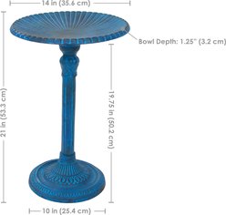 Sunnydaze Decor Art Deco Sunburst Cast Aluminum Metal Bird Bath, Blue Patina, 14-in slide 2 of 7