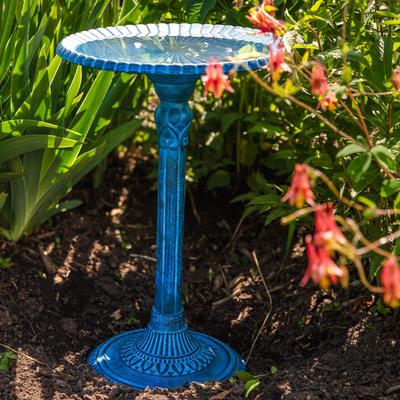 Show full view: Sunnydaze Decor Art Deco Sunburst Cast Aluminum Metal Bird Bath, Blue Patina, 14-in slide 5 of 7