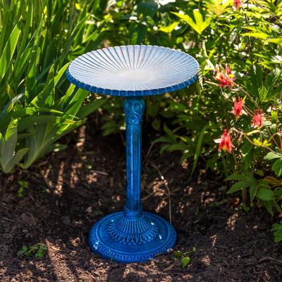 Show full view: Sunnydaze Decor Art Deco Sunburst Cast Aluminum Metal Bird Bath, Blue Patina, 14-in slide 2 of 7