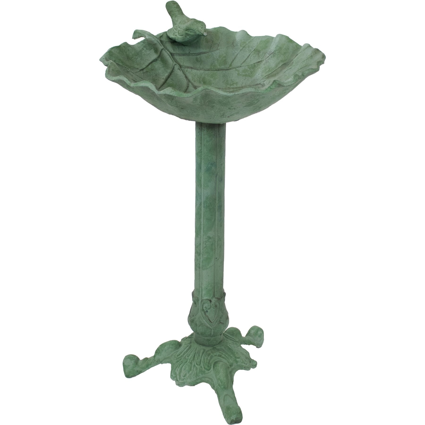 Sunnydaze Decor Autumnal Leaf Cast Aluminum Metal Bird Bath, Green Patina, 11.75-in