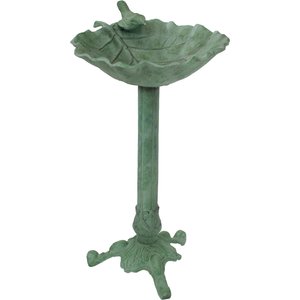 Sunnydaze Decor Autumnal Leaf Cast Aluminum Metal Bird Bath, Green Patina, 11.75-in