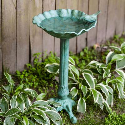 Show full view: Sunnydaze Decor Autumnal Leaf Cast Aluminum Metal Bird Bath, Green Patina, 11.75-in slide 2 of 7