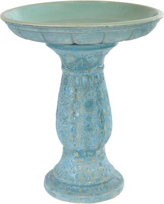 Show full view: Sunnydaze Decor Avignon Ceramic Bird Bath with Lava Finish, Blue Distressed Ceramic Finish, Cyan, 18.75-in slide 1 of 5