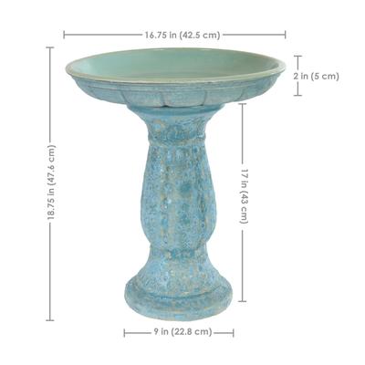 Show full view: Sunnydaze Decor Avignon Ceramic Bird Bath with Lava Finish, Blue Distressed Ceramic Finish, Cyan, 18.75-in slide 3 of 5