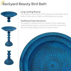 Sunnydaze Decor Backyard Beauty Cast Aluminum Metal Bird Bath, Blue Patina, 14.5-in slide 2 of 7
