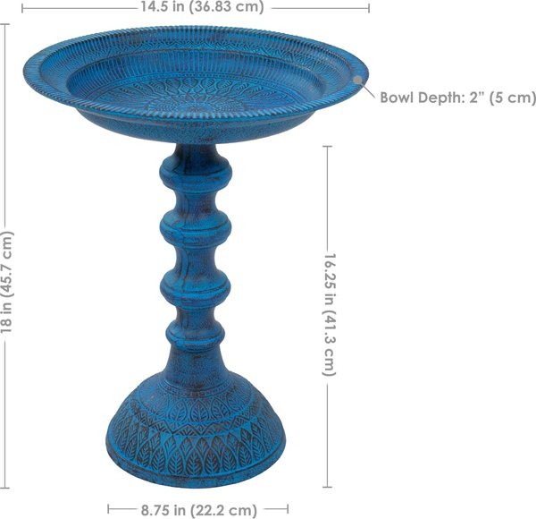 Sunnydaze Decor Backyard Beauty Cast Aluminum Metal Bird Bath, Blue Patina, 14.5-in