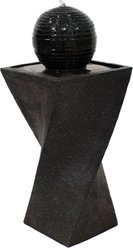 Sunnydaze Decor Ball Solar Powered Bird Water Fountain with Backup Battery & LED Light, Black, 32-in