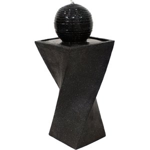 Sunnydaze Decor Ball Solar Powered Bird Water Fountain with Backup Battery & LED Light, Black, 32-in