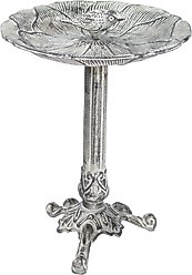 Sunnydaze Decor Bird & Blossom Cast Aluminum Metal Bird Bath, Antique Grey, 13-in