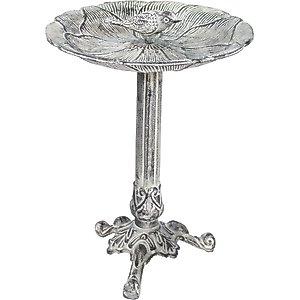 Sunnydaze Decor Bird & Blossom Cast Aluminum Metal Bird Bath, Antique Grey, 13-in