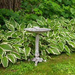 Sunnydaze Decor Bird & Blossom Cast Aluminum Metal Bird Bath, Antique Grey, 13-in slide 2 of 7