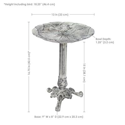 Show full view: Sunnydaze Decor Bird & Blossom Cast Aluminum Metal Bird Bath, Antique Grey, 13-in slide 4 of 7