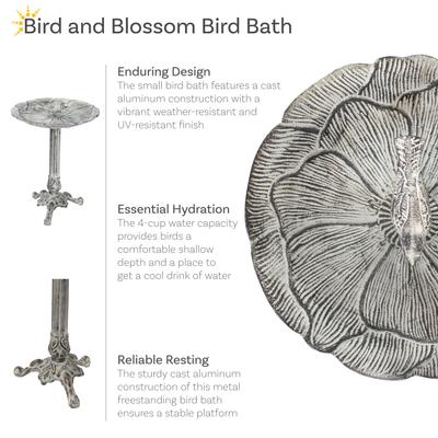 Show full view: Sunnydaze Decor Bird & Blossom Cast Aluminum Metal Bird Bath, Antique Grey, 13-in slide 3 of 7