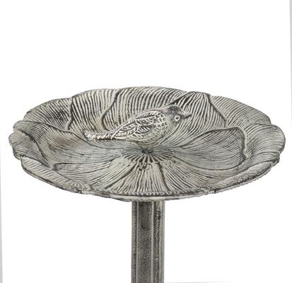 Show full view: Sunnydaze Decor Bird & Blossom Cast Aluminum Metal Bird Bath, Antique Grey, 13-in slide 7 of 7