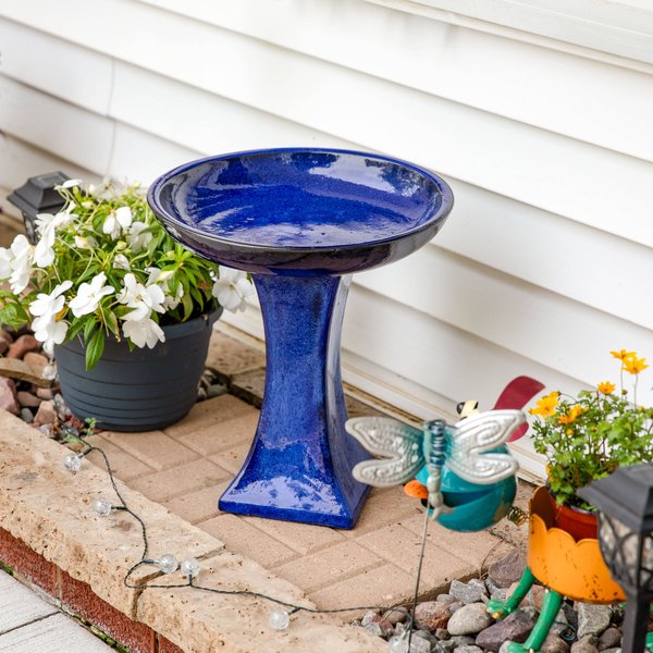 Sunnydaze Decor Ceramic Glazed Finish Bird Bath, Blue, 16-in