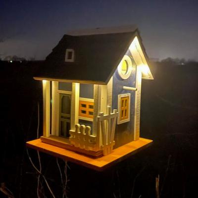 Show full view: Sunnydaze Decor Charming Cottage Wood Hanging Bird House with Solar Light Blue, Dark Blue, 9.25-in slide 6 of 7
