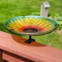 Sunnydaze Decor Deck-Mounted Glass Blooming Sunflower Bird Bath with Stake, Yellow slide 2 of 6