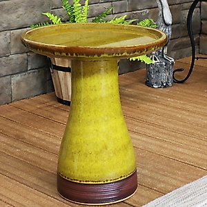Sunnydaze Decor Duo-Tone Ceramic Bird Bath, Dark Yellow