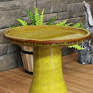 Sunnydaze Decor Duo-Tone Ceramic Bird Bath, Dark Yellow