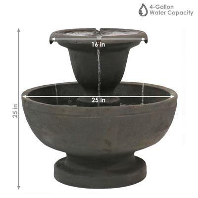 Show full view: Sunnydaze Decor Electric Polyresin 2-Tier Streaming Falls Outdoor Bird Water Fountain, Grey, 25-in slide 4 of 7