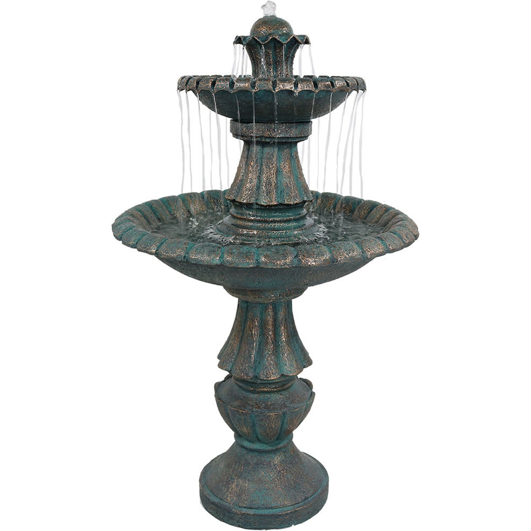 Sunnydaze Decor Electric Polyresin & Fiberglass 2-Tier Nouveau Outdoor Bird Water Fountain, Green, 41-in