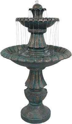 Show full view: Sunnydaze Decor Electric Polyresin & Fiberglass 2-Tier Nouveau Outdoor Bird Water Fountain, Green, 41-in slide 1 of 7