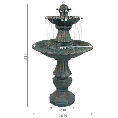 Show full view: Sunnydaze Decor Electric Polyresin & Fiberglass 2-Tier Nouveau Outdoor Bird Water Fountain, Green, 41-in slide 4 of 7
