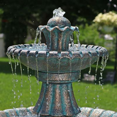 Show full view: Sunnydaze Decor Electric Polyresin & Fiberglass 2-Tier Nouveau Outdoor Bird Water Fountain, Green, 41-in slide 5 of 7