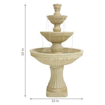 Show full view: Sunnydaze Decor Electric Polystone Classic Style 3-Tier Designer Bird Water Fountain, Light Brown, 55-in slide 4 of 8