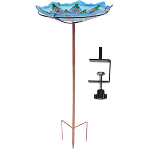 Sunnydaze Decor Deck-Mounted Glass Blooming Sunflower Bird Bath with Stake, Yellow