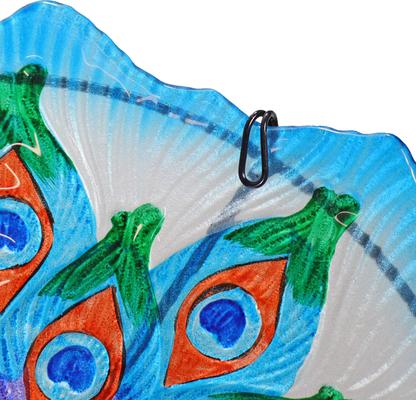 Show full view: Sunnydaze Decor Exquisite Feathers Deck Mounted Staked Glass Turquoise Bird Bath, Cyan, 11-in slide 7 of 7