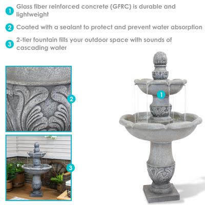 Show full view: Sunnydaze Decor Fiberglass Reinforced Concrete 2-Tier French Garden Design Bird Water Fountain, Dusty Grey, 50-in slide 3 of 8