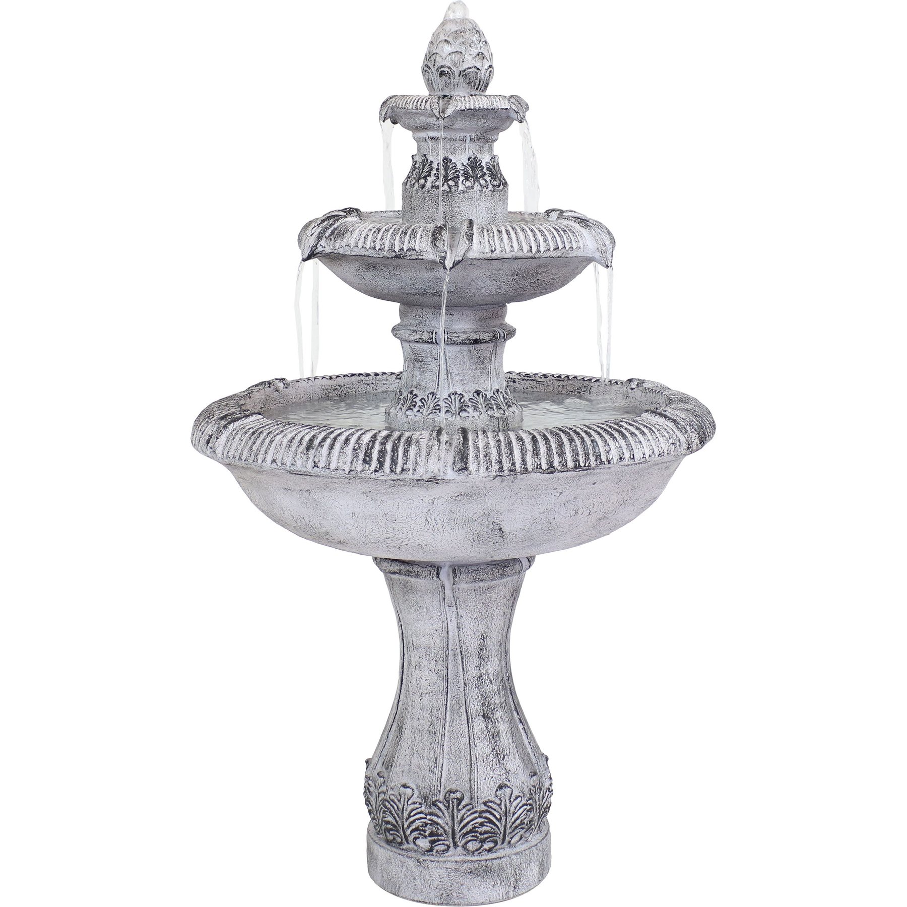 Sunnydaze Decor Fiberglass Reinforced Concrete 3-Tier Mediterranean-Inspired Bird Water Fountain, Grey, 50-in