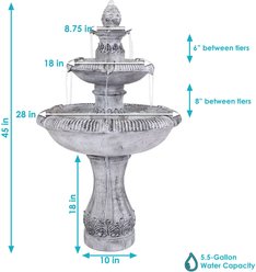 Sunnydaze Decor Fiberglass Reinforced Concrete 3-Tier Mediterranean-Inspired Bird Water Fountain, Grey, 50-in slide 2 of 9