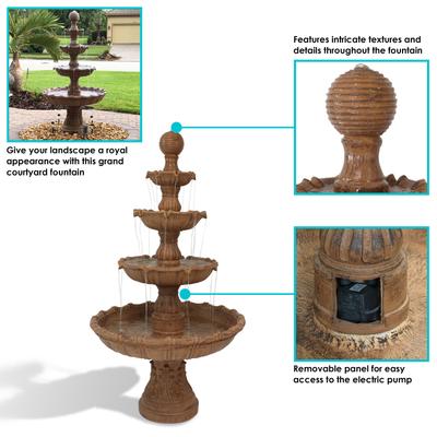 Show full view: Sunnydaze Decor Fiberglass & Resin 4-Tier Ball Top Bird Water Fountain, Brown, 80-in slide 3 of 8
