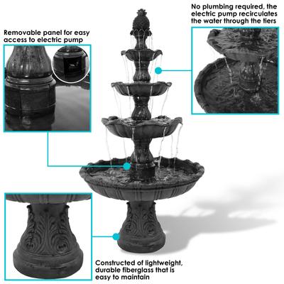 Show full view: Sunnydaze Decor Fiberglass & Resin 4-Tier Grand Courtyard Bird Water Fountain, Black Finish, 80-in slide 3 of 8