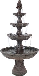 Sunnydaze Decor Fiberglass & Resin 4-Tier Grand Courtyard Dark Chestnut Finish Bird Water Fountain, Dark Brown, 80-in